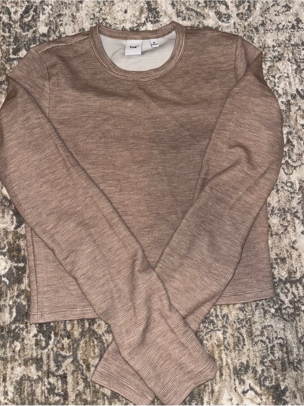 TNA Women's Taupe Ribbed Crewneck Sweater